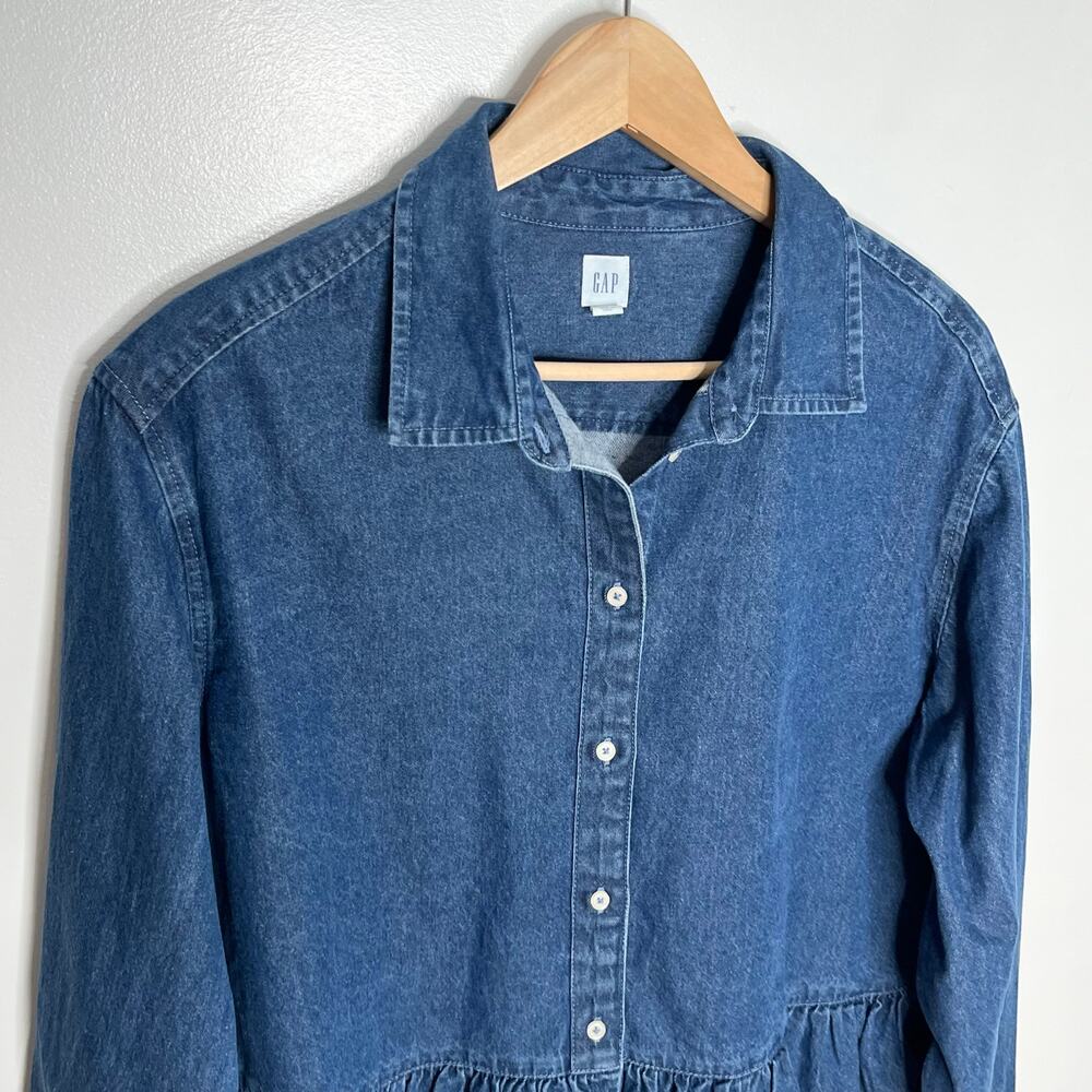 Gap Long Sleeve Poplin Peplum Top Womens Small Blue Cropped Ruffle Cotton 2025 - Picture 5 of 11